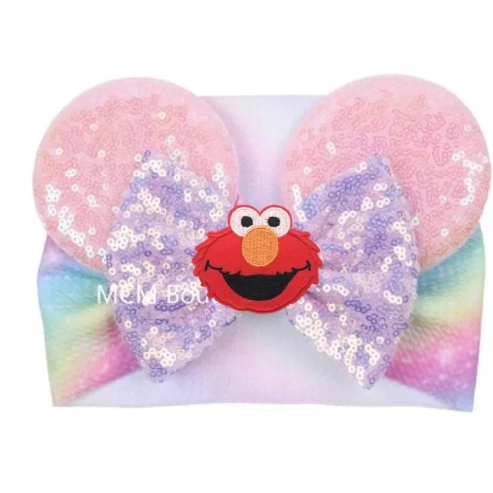 Elmo Headband Pink Ears Elmo Bow Sequin Sesame Street Birthday Pastel
